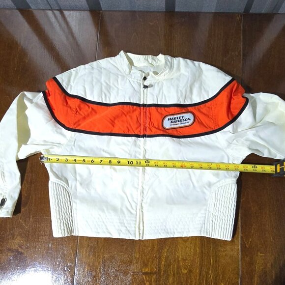 Vtg Harley-Davidson Womens White & Orange Jacket Logo Cropped Racing Bikercore - Picture 4 of 11